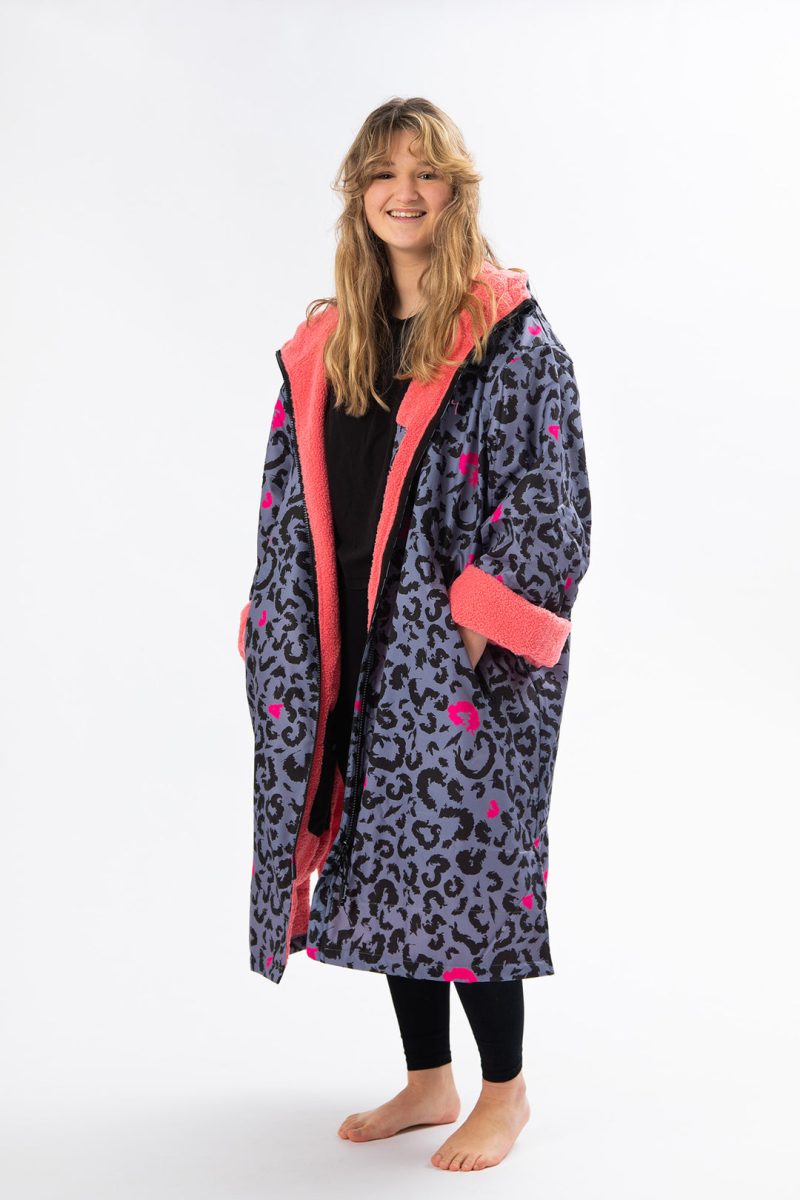 Slouchy Dry Robe Grey Pink Leopard