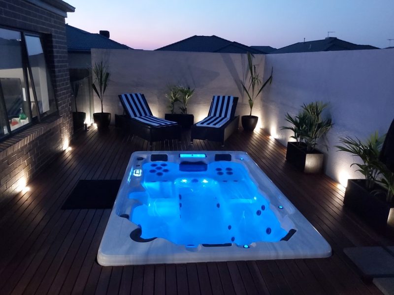 Artesian Spas Island Bimini Large Hot Tub at Night